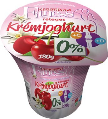 Nádudvari réteges krémjoghurt fittness 0 % + C, D vitamin meggy-vanília 180 g
