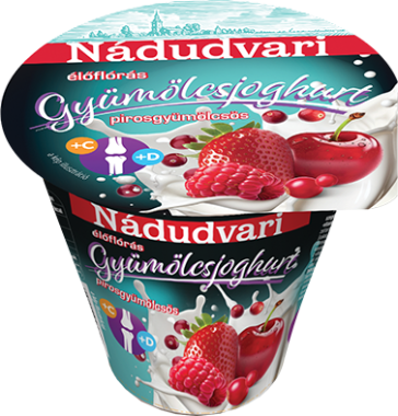 Nádudvari gyümölcsjoghurt + C, D vitamin pirosgyümölcs 125 g