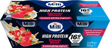 Friesland Milli PowerBowl görög joghurt proteinnel piros gyümölcs 2×175 g